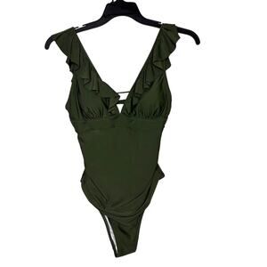 CUPSHE Women's One-Piece Ruffle Swimsuit Sz L V-Neck Tie Back Beach Resort NWT